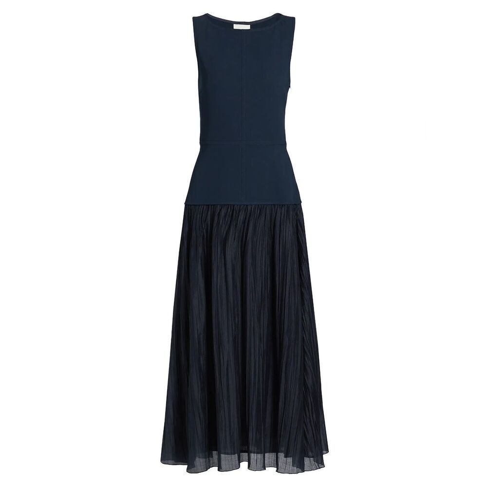 Reformation Cyra dropped waist pleated skirt dress midnight navy blue Size 12